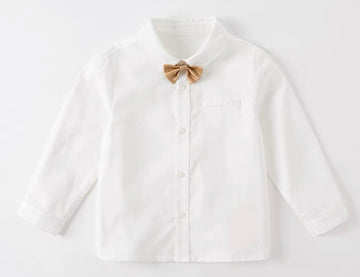 Beige Color Satin Style Long Sleeve Shirt With Bowtie (18mths-9yrs)