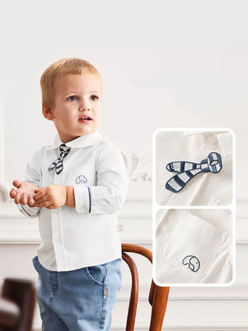 Elephant Embroidery Design Shirt With Tie (18mths-9Y)