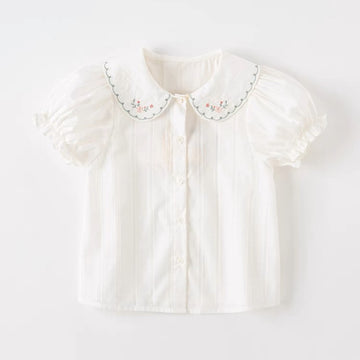 Flower Embroidery Collar Design Puff Sleeve Blouse (18mths-11yrs)