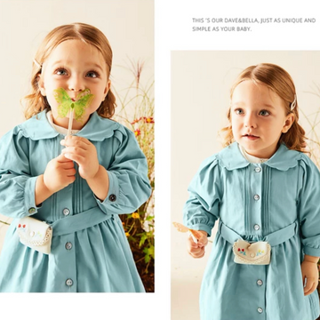 Mint Blue Color Trench Dress With Belt Pouch (12mths-9yrs)