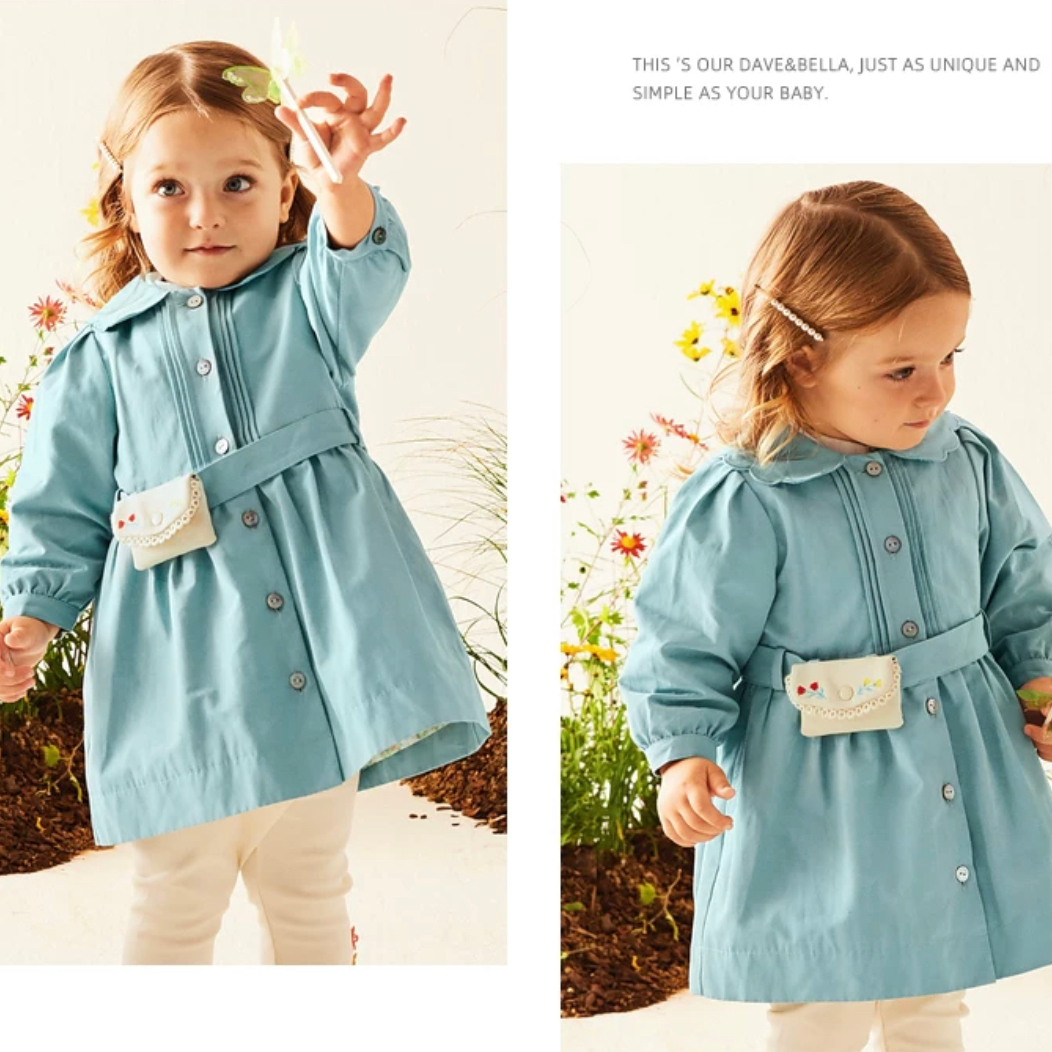 Mint Blue Color Trench Dress With Belt Pouch (12mths-9yrs)
