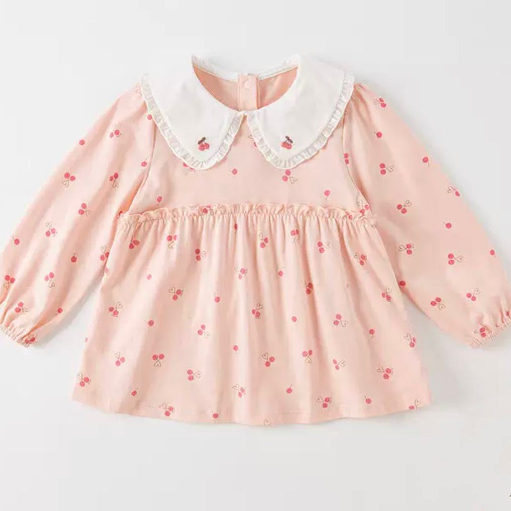 Cherry Design Pink Color Flare Blouse (12mths-7yrs)