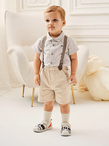 Brown Check Shirt And Pants With Suspenders (18mths-7yrs)