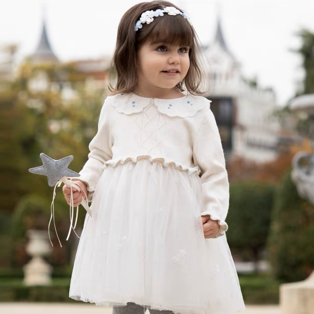 Floral White Knit Party Dress (12mths-11yrs)