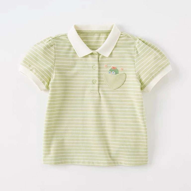 Penguin Embroidery Design Green Striped Polo Shirt (18mths-9yrs)