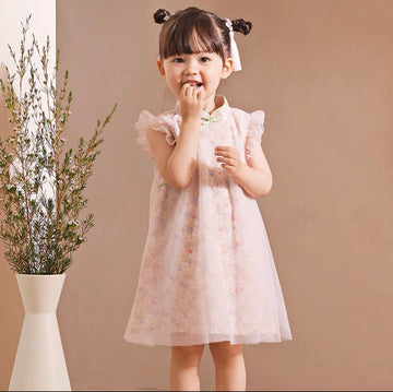 Flower Print Cheongsam Dress With Pochette (12mths-11yrs)