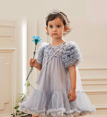 Fluffy Tulle Dress With Purple Color Pochette (18mths-9yrs)
