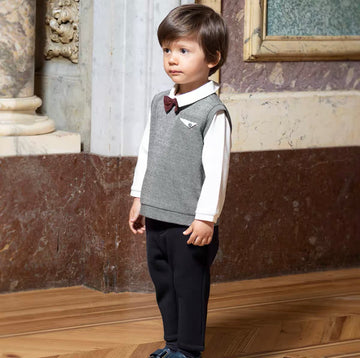 Gray Stripe Top Set With Threaded Bowtie (12mths-7yrs)
