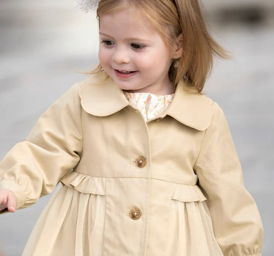 Scallop Collar Design Ruffle Tulle Trench Coat (18mths-7yrs)
