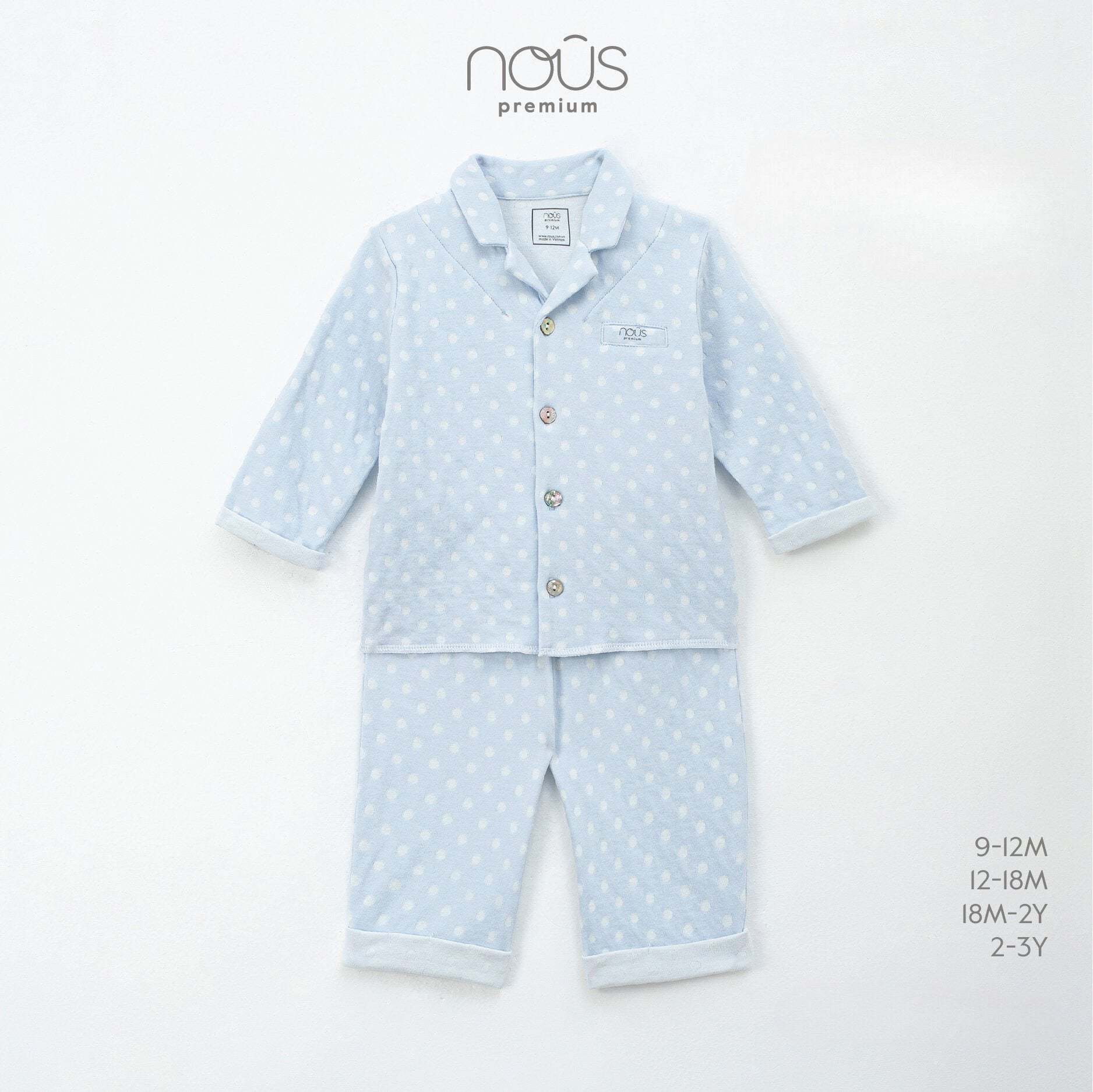 Blue And White Polka Dot Long Pajama Set (Nous) 12mths-2yrs